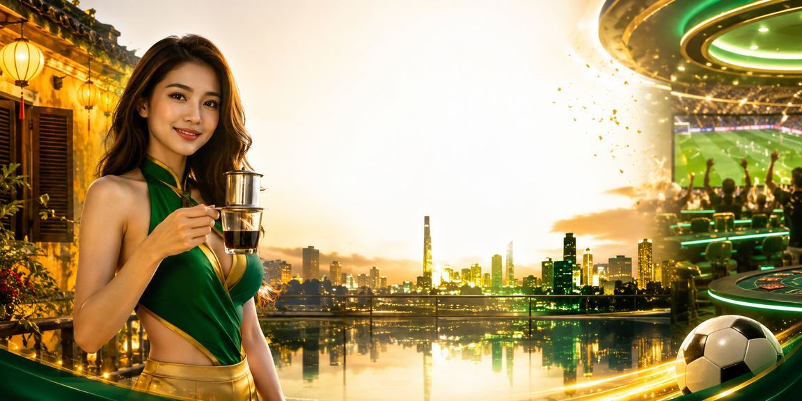 Người dùng Hội An ngồi quán cà phê theo dõi kết quả cá cược casino trên laptop